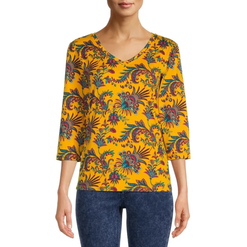 NWT The Pioneer Woman yellow/green/pink floral v neck shirt size S
